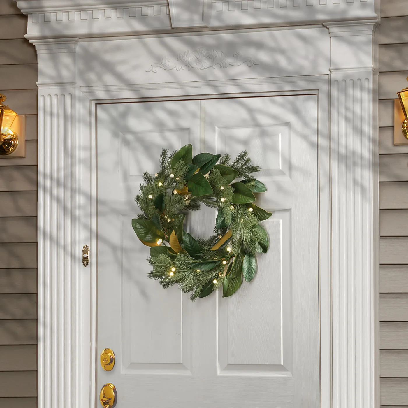 National Tree Company 24 in. Pre-Lit Magnolia Mix Pine Wreath with LED Lights