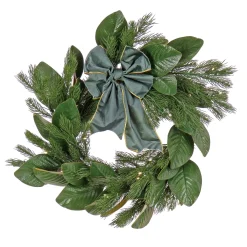 National Tree Company 24 in. Pre-Lit Magnolia Mix Pine Wreath with Warm White LED Lights