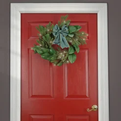 National Tree Company 24 in. Pre-Lit Magnolia Mix Pine Wreath with Warm White LED Lights