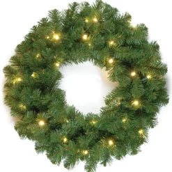 National Tree Company 24 in. Pre-Lit North Valley Spruce Wreath with Dual Color LED Lights