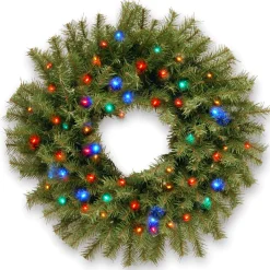 National Tree Company 24 in. Pre-Lit Norwood Fir Wreath with Battery Operated Multicolor LED Lights