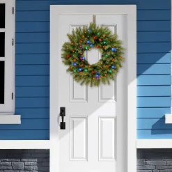 National Tree Company 24 in. Pre-Lit Norwood Fir Wreath with Battery Operated Multicolor LED Lights