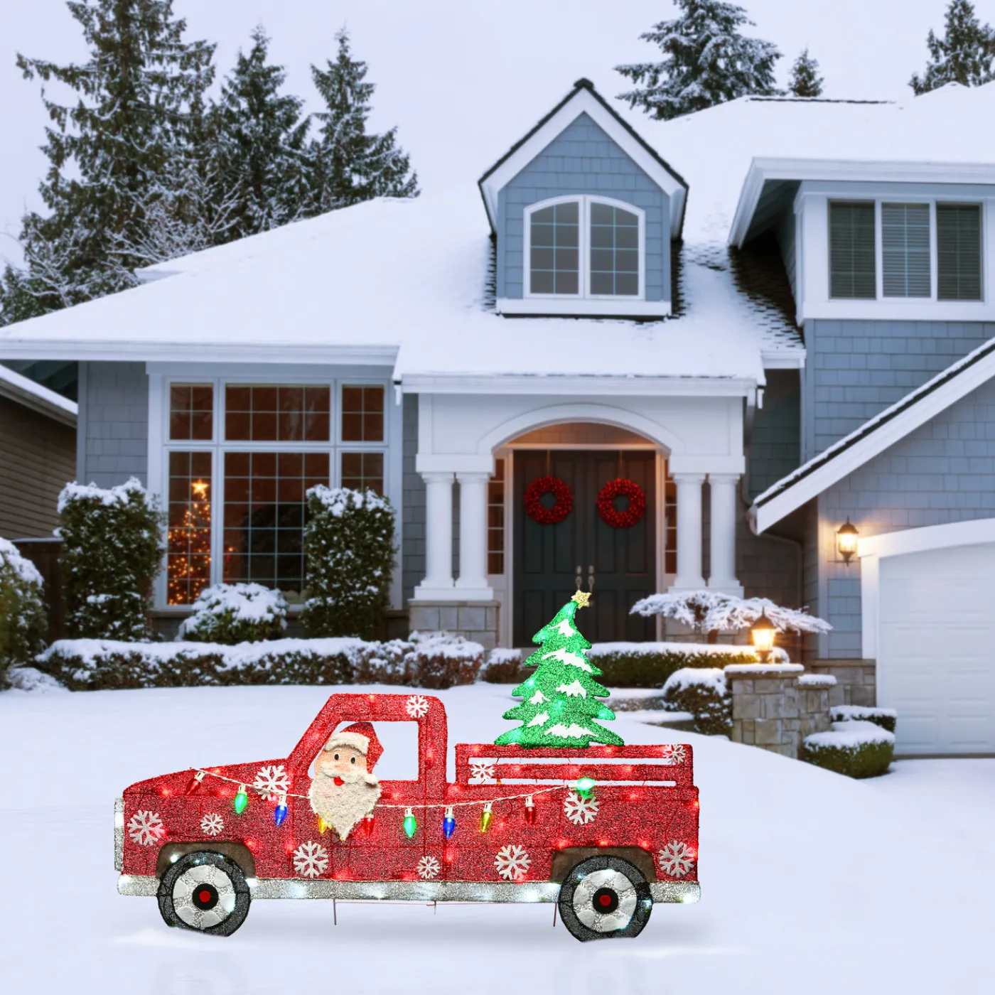 National Tree Company 27 in. Pre-Lit Santa in Red Truck