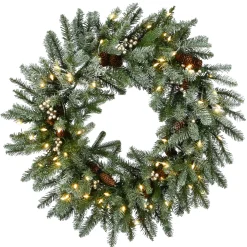 National Tree Company 30 in. Pre-Lit Snowy Morgan Spruce Wreath with Twinkly LED Lights
