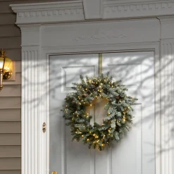 National Tree Company 24 in. Pre-Lit Snowy Morgan Spruce Wreath with Dual Color LED Lights