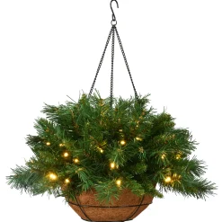National Tree Company 20 in. Pre-Lit Tiffany Fir Hanging Basket with Warm White LED Lights