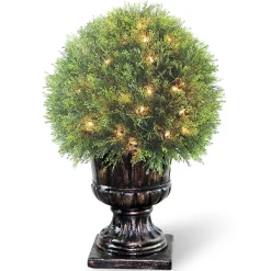National Tree Company 27 in. Pre-Lit Upright Juniper Ball Topiary Tree in a Decorative Urn with Clear Lights