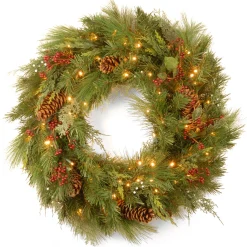 National Tree Company 30 in. Pre-Lit White Pine Wreath with Warm White LED Lights