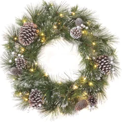 National Tree Company 24 in. Pre-Lit Whitter Pine Wreath with LED Lights