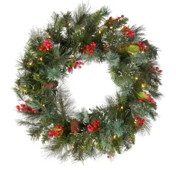 National Tree Company 24 in. Pre-Lit Wintry Pine Wreath with LED Lights