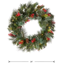 National Tree Company 24 in. Pre-Lit Wintry Pine Wreath with LED Lights
