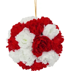 National Tree Company 12 in. Red and White Peony Hanging Ball