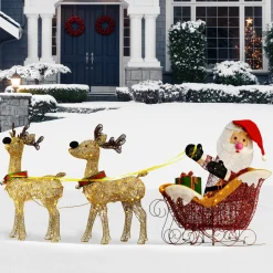 National Tree Company 34 in. Santa and Reindeer with Clear Lights