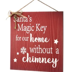 National Tree Company 10 in. Santa's Key Door Christmas Sign, Red with White Lettering and Decorative Ornate Key, Stars and Snowflakes