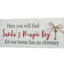 National Tree Company 16 in. Santa's Key Tabletop Ornate Christmas Sign, White and Red