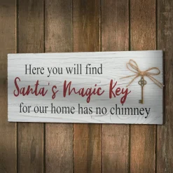 National Tree Company 16 in. Santa's Key Tabletop Ornate Christmas Sign, White and Red
