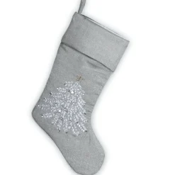 National Tree Company 19 in. Silver Stocking with Christmas Tree Design