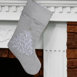 National Tree Company 19 in. Silver Stocking with Christmas Tree Design
