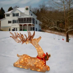 National Tree Company 31 in. Sisal Splendor Champagne Lying Deer