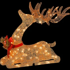 National Tree Company 31 in. Sisal Splendor Champagne Lying Deer