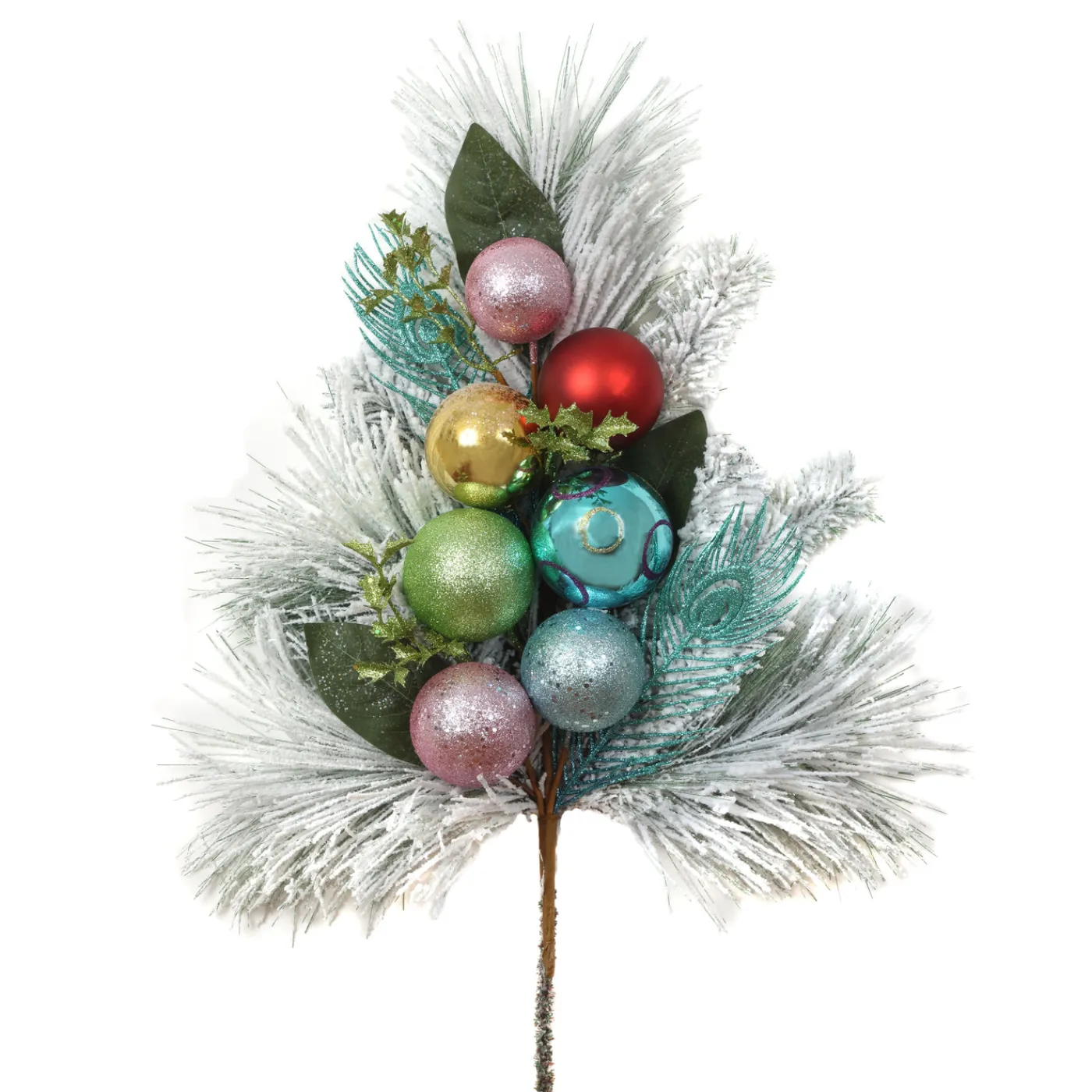 National Tree Company 29 in. Snowy Pine Decorated Branch Spray with Snow Covered Bristles, Gold Sprouts
