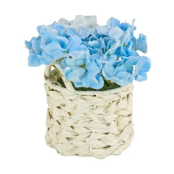 National Tree Company 10 in. Spring Blue Hydrangea Bouquet in White Basket