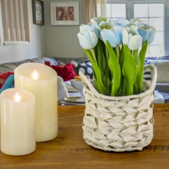 National Tree Company 10 in. Spring Blue Tulip Bouquet in Metal Pot