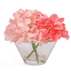 National Tree Company 8 in. Spring Coral Hydrangea Bouquet in Glass Vase