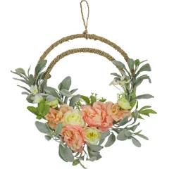National Tree Company 18 in. Spring Double Hoop Wreath with Peony, Rose, and Lamb's Ear Flower Blooms