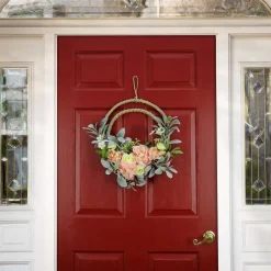 National Tree Company 18 in. Spring Double Hoop Wreath with Peony, Rose, and Lamb's Ear Flower Blooms