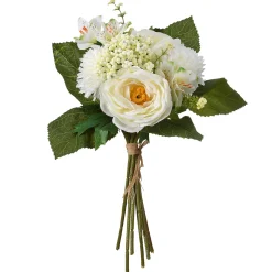 National Tree Company 13 in. Spring Floral Bouquet with White Peonies and Rose Blooms, Berry Clusters, Leafy Greens