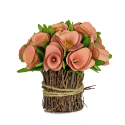 National Tree Company 7 in. Spring Floral Bundle with Pink Floral Blooms, Twig Base