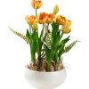 National Tree Company 18 in. Spring Flower Potted Plant with Yellow Tulips, Vibrant Green Stems, Fern Fronds in a Stylish Ceramic Pot Base