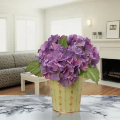 National Tree Company 11 in. Spring Garden Accents Hydrangea Flowers in Tin Pot