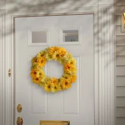 National Tree Company 19 in. Spring Garden Accents Yellow Cosmos Wreath