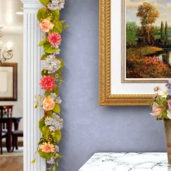 National Tree Company 70 in. Spring Garland with Multicolor Hydrangea, Rose and Dahlia Blooms, Berry Clusters, Leafy Greens