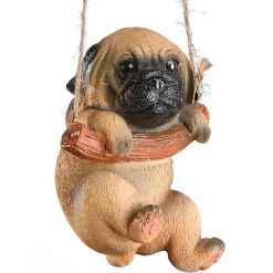 National Tree Company 5 in. Spring Hanging Wall Decoratio with Pug Puppy on Wooden Branch