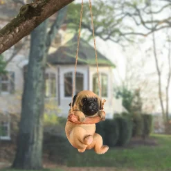 National Tree Company 5 in. Spring Hanging Wall Decoratio with Pug Puppy on Wooden Branch