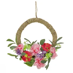 National Tree Company 16 in. Spring Hoop Wreath with Peony, Rose, and Globe Flower Blooms