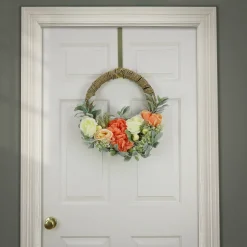 National Tree Company 20 in. Spring Hoop Wreath with Peony, Rose, and Lamb's Ear Flower Blooms
