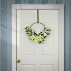 National Tree Company 18 in. Spring Hoop Wreath with Peony Flower Blooms, Mini Blossoms, and Flowing Green Stems
