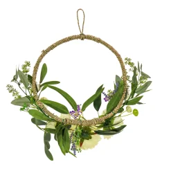 National Tree Company 18 in. Spring Hoop Wreath with Peony Flower Blooms, Mini Blossoms, and Flowing Green Stems