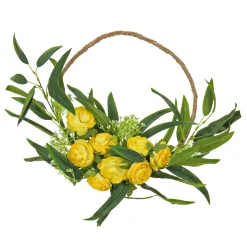 National Tree Company 16 in. Spring Hoop Wreath with Buttercup Blooms, Baby’s Breath, and Flowing Green Stems