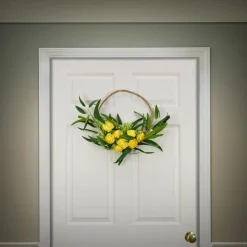 National Tree Company 16 in. Spring Hoop Wreath with Buttercup Blooms, Baby’s Breath, and Flowing Green Stems