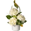 National Tree Company 9 in. Spring Hydrangea Blooms Flower Potted in a White Pot Base