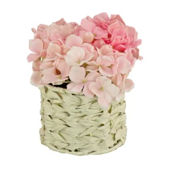 National Tree Company 10 in. Spring Light Pink Hydrangea Bouquet in White Basket