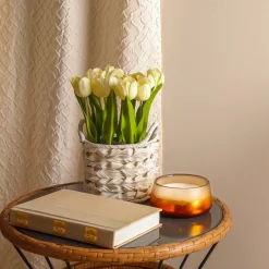 National Tree Company 10 in. Spring Light Yellow Tulip Bouquet in White Basket