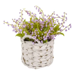 National Tree Company 11 in. Spring Mauve Lily-of-the-Valley Flowers in White Basket