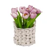 National Tree Company 10 in. Spring Mauve Tulip Bouquet in White Basket