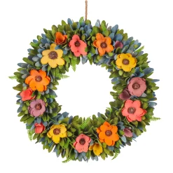 National Tree Company 18 in. Spring Multicolor Floral Wreath with Fern